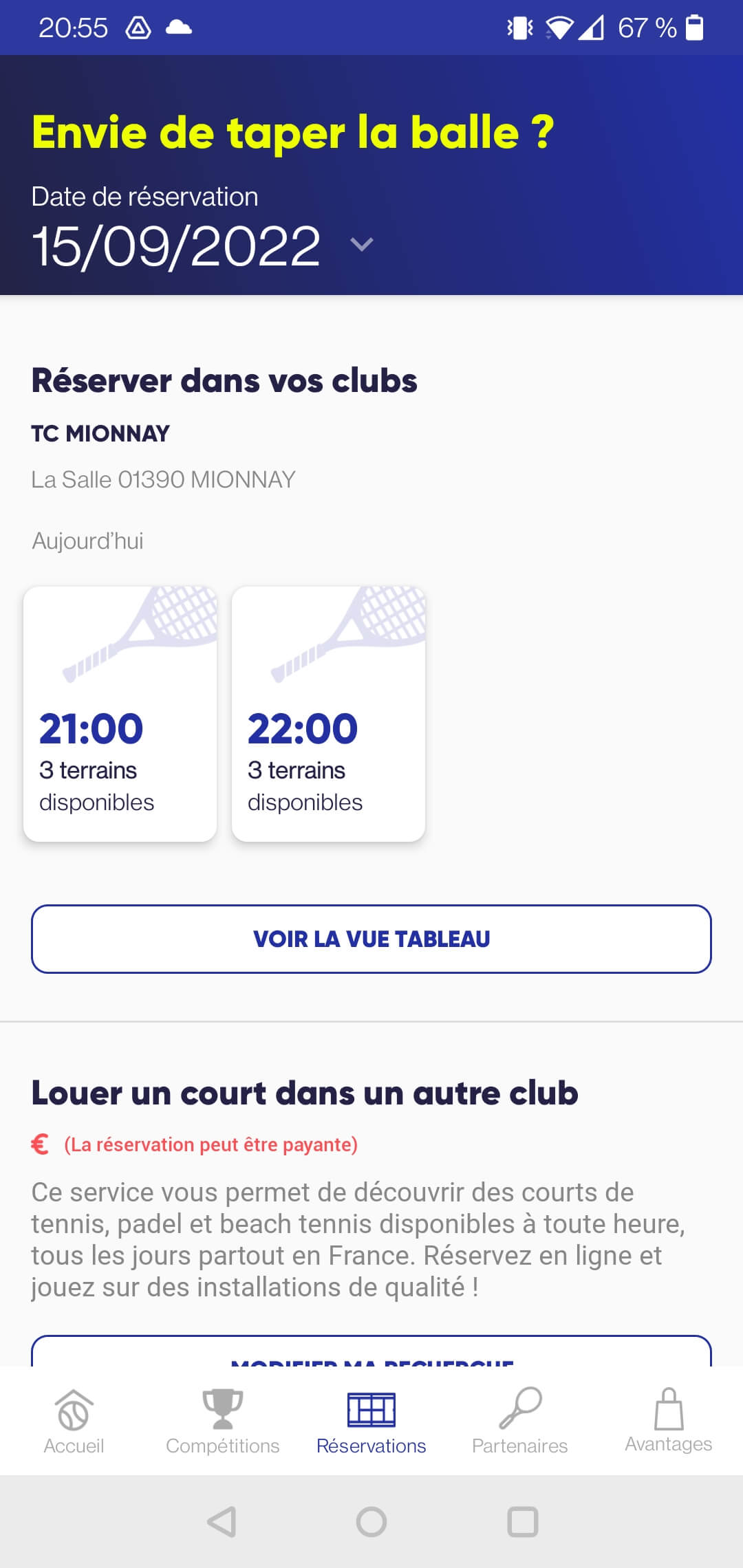 Choix de l'horaire de réservation